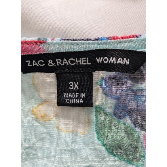 Zac & Rachel Blouse Womens 3X Aqua Floral Top Flutter Sleeve Ruffle Lightweight - Picture 3 of 13